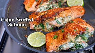 Stuffed Salmon Recipe  Cajun Stuffed Salmon with Shrimp and Spinach TERRIANN’S KITCHEN [upl. by Sheryle391]