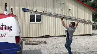 Loading amp Securing an Extension Ladder on top of a Cargo Van Serving Warsaw amp Syracuse Indiana Area [upl. by Drarrej24]