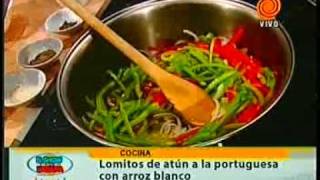 Lomitos de atun a la portuguesa con arroz blanco pt2 201201253gp [upl. by Dorcus]