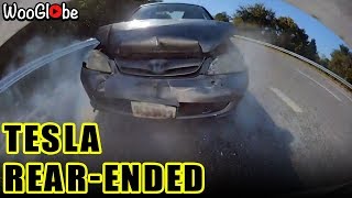 Tesla Rear End Car Crash With Honda Civic  WooGlobe [upl. by Benedicta]