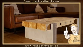 Couchtisch selber bauen Wohnzimmertisch Anleitung Beton gießen und Holz beizen zu Altholz [upl. by Adroj]