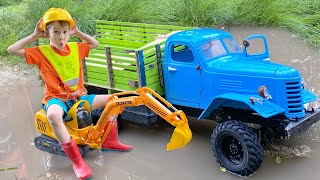 RC Car Stuck in the Mud Darius Helped with the Excavator Toy [upl. by Deckert]