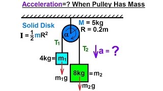 Physics 131 Moment of Inertia Application 10 of 11 Acceleration When Pulley Has Mass [upl. by Seline]