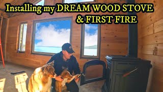 Installing my DREAM WOOD STOVE amp FIRST FIRE 🔥🪵🔥 Off Grid Log Cabin Build Series [upl. by Aida]