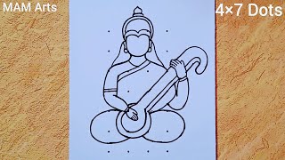 How to draw a Maa Saraswati Devi from 4×7 dots  Saraswati Puja Rangoli  Vasant Panchami drawing [upl. by Carolina]