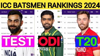 ICC Ranking 2024 Top 10 ODI Batsman Top 10 Test T20I Batsman  Cricket [upl. by Rahsab]