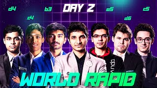 WORLD RAPID AND BLITZ DAY 2  CARLSEN VIDIT PRAGG GUKESH ARJUN NIHAL ANISH IN ACTION [upl. by Assilanna]