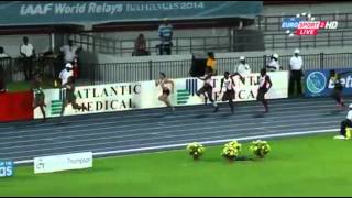 USA Defeat Jamaica 4188 WL Womens 4 x 100m Final IAAF World Relays 2014 [upl. by Ocirred]