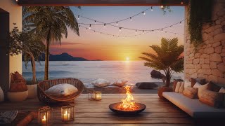 Summer Terrace Ambience  Relaxing Fireplace amp Beach Waves  Sea View Terrace [upl. by Labotsirhc]