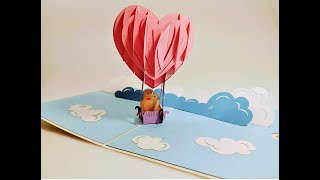 Oursons en montgolfiere coeurcarte Pop Up 3D carte de voeux carte damour Valentin [upl. by Oletta]