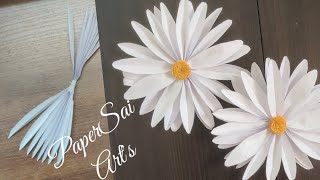 DIY Giant paper flowers for home decorHandmade paper Daisy flowerA4 SheetPaperSaiarts [upl. by Alleram]