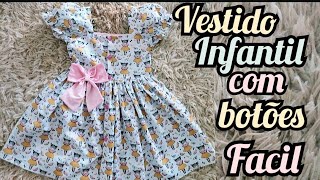 Como fazer vestido infantil fácil para iniciantes com botões  MODELAGEM COM MEDIDAS costura diy [upl. by Asirb]