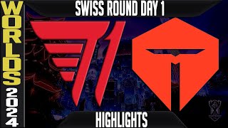 T1 vs TES Highlights  LoL Worlds 2024 Swiss Stage Day 1  T1 vs TOP Esports [upl. by Eibbob983]