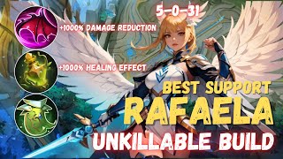 UNKILLABLE RAFAELA BUILD DAMAGE REDUCTION  HEALING EFFECT  RAFAELA BEST BUILD 2024  MLBB [upl. by Rambow]