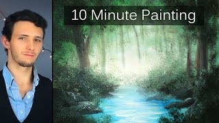 Painting a Misty Forest Landscape with Acrylics in 10 Minutes [upl. by Ahsital894]