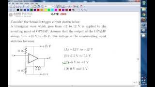 GATE 2008 ECE Voltage at Non inverting terminal of Schmitt trigger switches between [upl. by Dominica]