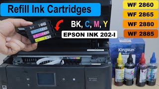 How To Refill Ink Cartridges Epson WF 2860 WF2865 WF2880 WF2885 BK C Y M 202I [upl. by Scheck]