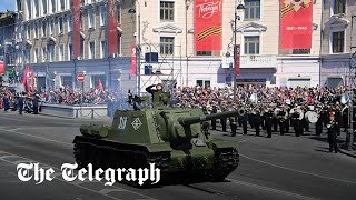 Russias Victory Day Parade Putin watches single tank drive down Red Square [upl. by Nirat]