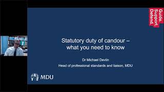 MDU webinar Duty of candour and the medical professional getting it right [upl. by Callean1]