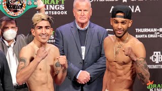 LEO SANTA CRUZ VS KEENAN CARBAJAL FULL UNDERCARD WEIGH IN AND FACE OFF VIDEO  THURMAN VS BARRIOS [upl. by Aridan614]