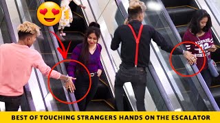 ALL TIME HITS TOUCHING STRANGERS HANDS ON THE ESCALATOR PRANK  MR HOTY [upl. by Tore809]