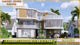 CURVED HOUSE DESIGN  400 SQM MODERN LUXURY HOUSE  3 STOREY 4 BEDROOMS AND 3 TOILET AND BATH [upl. by Weatherley]