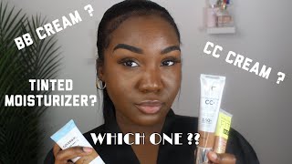 THE DIFFERENCE BETWEEN BB CREAM CC CREAM amp TINTED MOISTURIZER  Makeup For Beginners Black Women [upl. by Linnie]