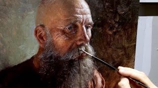 PAINTING a PORTRAIT in OILS  How I paint BEARDS [upl. by Ellertnom]