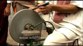 Cyclepowered Knife Sharpener at work in India [upl. by Kaja513]