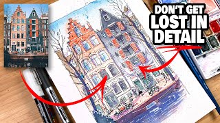 URBAN SKETCHING loose ink amp watercolor tutorial  Easy Step by Step Process [upl. by Atsev]