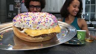 Giant Protein Cinnabon Frosted Donut Burgers Mukbang [upl. by Dewain399]