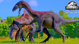 THERIZINOSAURUS vs TREXamp GIGANOTOSAURUS Fighting in Jurassic World Evolution 2 [upl. by Neiv]