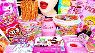 ASMR MUKBANG  PINK💗CONVENIENCE STORE FOOD FIRE NOODLE RAMEN GIMBAP DESSERTS SNACK JELLY EATING 먹방 [upl. by Leahcimdivad]