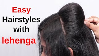 Easy hairstyles with lehenga  Easy 2min Festive HairstyleJuda\puff HairtstyleStep By Step  hacks [upl. by Adda190]