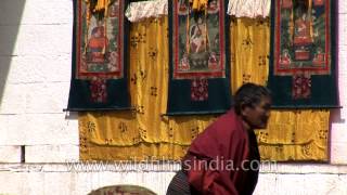 Rituals being performed during the unfurling of Thangka in Bhutan [upl. by Samy3]