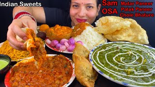 Eating Spicy🔥 Matar Paneer Palak Paneer Chole Bhature Chowmin Rasgulla Gulab Jamun Eating Show [upl. by Ahsas]