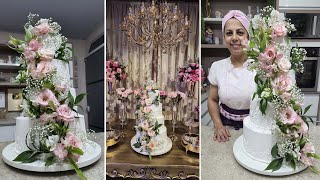 VÍDEO SEM EDIÇÃO BOLO PARA 120 PESSOAS BOLO DE 4 ANDARES  AULA COMPLETA PARISCAKEDESIGNER [upl. by Hewie]