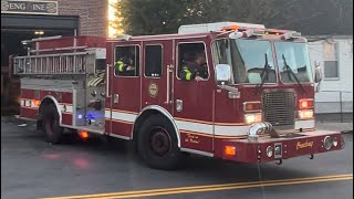 Lowell MA Fire Department loaner engine as Engine 6 and Ladder 4 responding [upl. by Ebner]