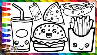 Come Disegnare il Fast Food 🍔🍕🌭🥤 Disegnare e Colorare Carini Cibi Veloci 🌈 Disegni per Bambini [upl. by Enrev]