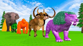 Paint amp Animals Cow Monkey Elephent T rex Fountain Crossing Transformation Animal Cartoon 2024 [upl. by Anesusa]