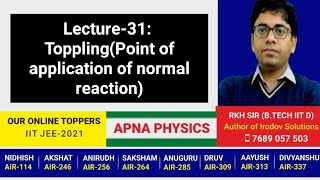 Lecture31 TopplingPoint of application of normal reaction [upl. by Lilllie987]