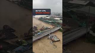 Colliding barges on Marikina River hit Pasig bridge [upl. by Yssac823]