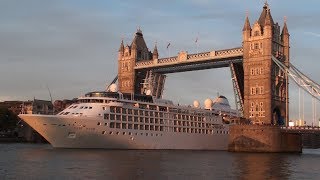 Huge Cruise Ship passes through Tower Bridge London  2482019 [upl. by Eitsym985]