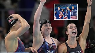 Team USA Breaks World Record to win gold in Thrilling Mixed 4x100m Medley Relay At 2024 Olympics [upl. by Anirrak79]