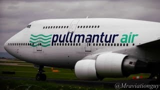 Pullmantur Air 747412 at Manchester Airport operating for Monarch  ECKSM Landing and Takeoff [upl. by Shoemaker]