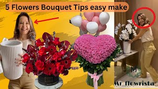 AT  5 Tips Flowers Bouquet • Best Designs Around amp Basket Bouquet [upl. by Amocat]