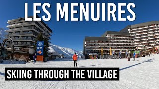 Skiing through Les Menuires village in Les 3 Vallees [upl. by Akemet]