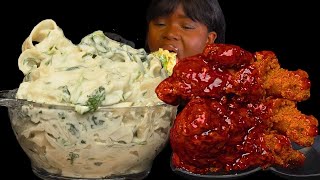 ASMR CHICKEN WINGS amp ALFREDO CREAMY PASTA MUKBANG NO Talking Slurpy Sticky Eating Sounds [upl. by Corrine80]