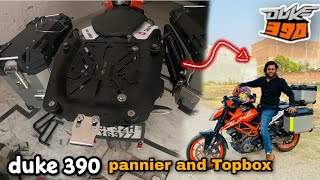 Panniers And Topbox Fitting For Duke 390  How to Fit panniers  Only one In India 🇮🇳 WOW 😱 [upl. by Leggat818]