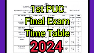 1st PUC 2024 Final Exam Time TableClass 11smtrekhabhaskar8721 [upl. by Jorin]